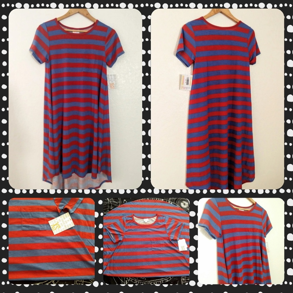 Lularoe Carly Red Blue Stripes XS NWT Vietnam :)